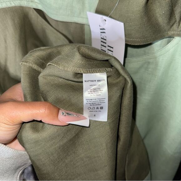 MATTHEW BRUCH Kimmie Colorblock Mini Dress in Sage and Army - Picture 8 of 13